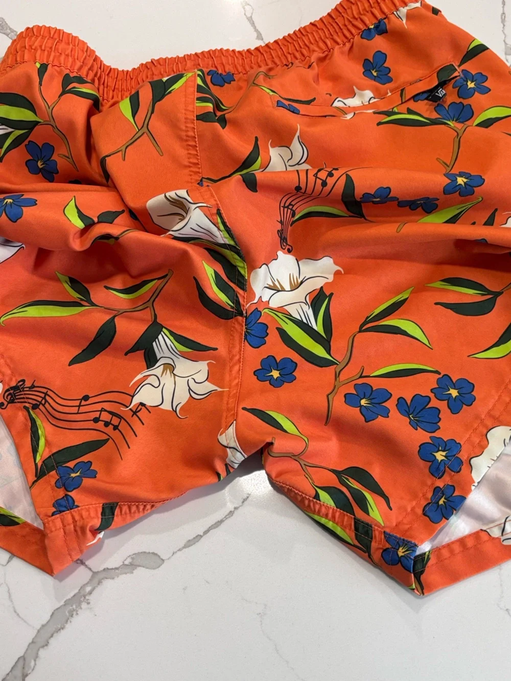Vans Primary Floral Volley Board Shorts Orange Swim Trunks Blue White Mens Large